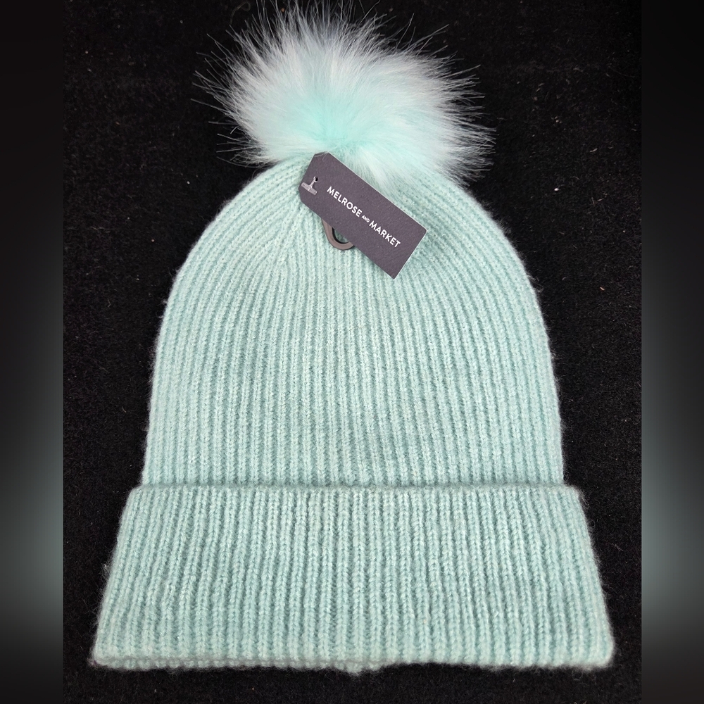 Melrose & Market Mint Green Knit Beanie with Pom Pom - Winter, Snow, Ski
